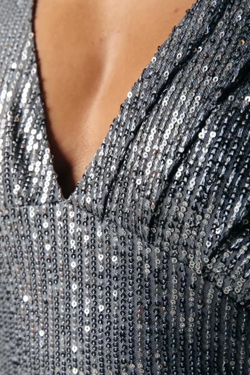 Belle Sequins V-Neck Dress | Metallic Silver | Colourful Rebel Flash Sale