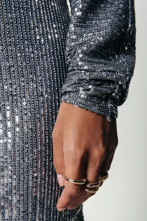 Belle Sequins V-Neck Dress | Metallic Silver | Colourful Rebel Flash Sale