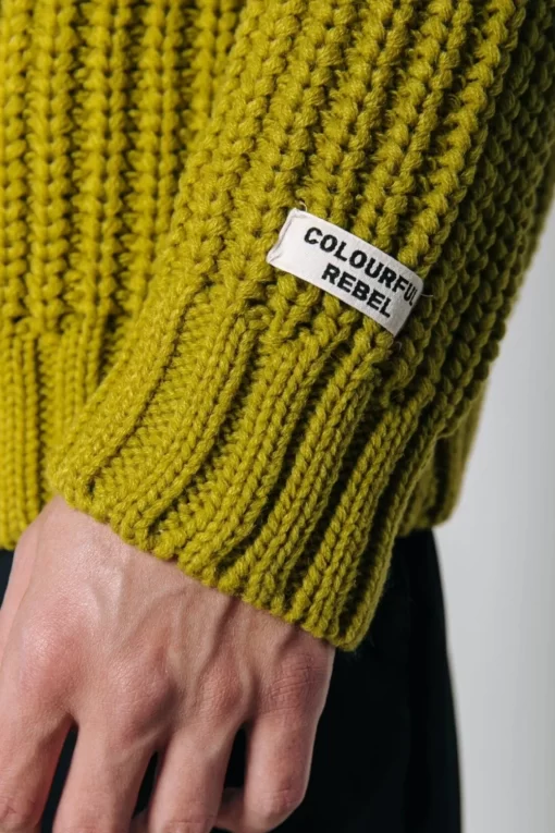 Dean Rib Knit Sweat | Dark Lime Green | Colourful Rebel Clearance