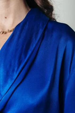 Dorin Satin Wrap Dress | Vibrant Blue | Colourful Rebel Outlet