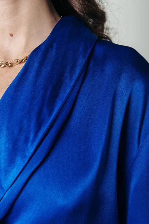 Dorin Satin Wrap Dress | Vibrant Blue | Colourful Rebel Outlet