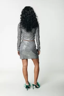 Jewel Sequins Cropped Turtleneck Top | Silver | Colourful Rebel Cheap