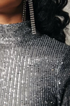 Jewel Sequins Cropped Turtleneck Top | Silver | Colourful Rebel Cheap
