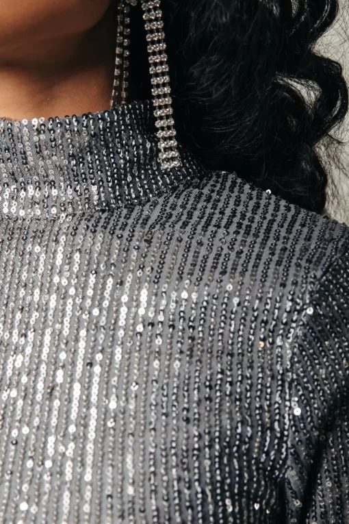 Jewel Sequins Cropped Turtleneck Top | Silver | Colourful Rebel Cheap