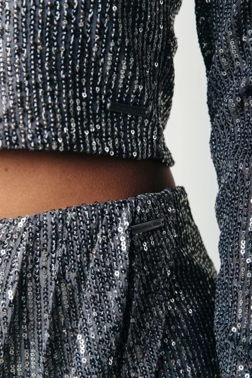 Jewel Sequins Cropped Turtleneck Top | Silver | Colourful Rebel Cheap