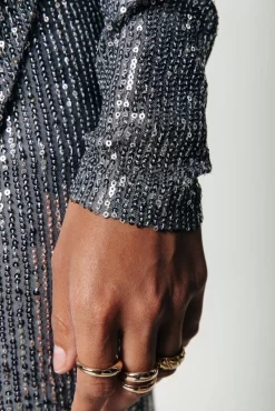 Jewel Sequins Cropped Turtleneck Top | Silver | Colourful Rebel Cheap