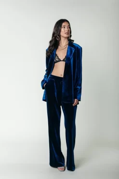 Jiby Velvet Straight Pants | Vibrant Blue | Colourful Rebel Discount