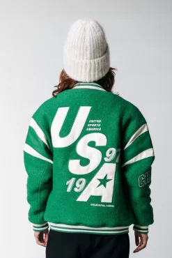 Joan Baseball Bomber Jacket | Deep Green | Colourful Rebel Cheap