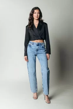 Jones Rhinestones Mid Rise Denim | Mid Blue Denim | Colourful Rebel Clearance