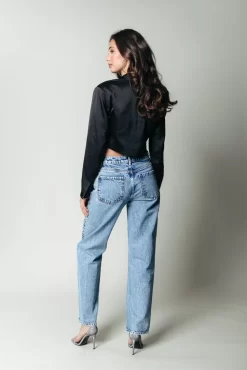 Jones Rhinestones Mid Rise Denim | Mid Blue Denim | Colourful Rebel Clearance