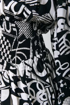 Kina Letter Ruffle Dress | Black/White | Colourful Rebel Best