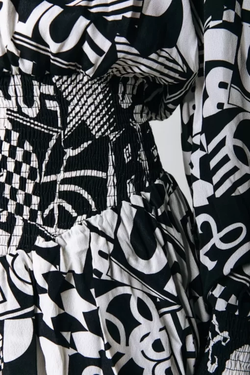 Kina Letter Ruffle Dress | Black/White | Colourful Rebel Best