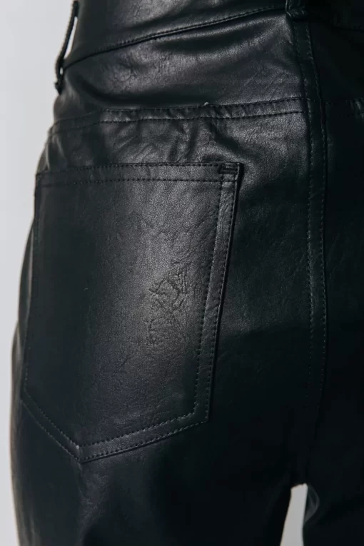 Livia Mid Rise Vegan Leather Pants | Black | Colourful Rebel Fashion