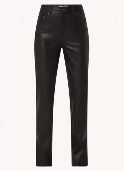 Livia Mid Rise Vegan Leather Pants | Black | Colourful Rebel Fashion