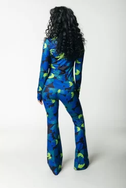 Moved Flower Peached Extra Flare Pants | Vibrant Blue | Colourful Rebel Outlet