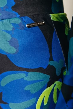 Moved Flower Peached Extra Flare Pants | Vibrant Blue | Colourful Rebel Outlet