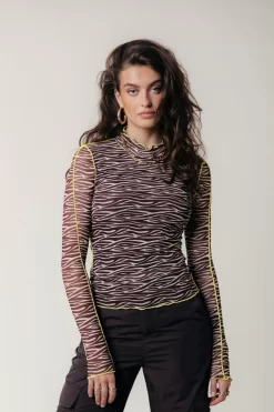Neyo Zebra Mesh Top | Dark Brown | Colourful Rebel Online