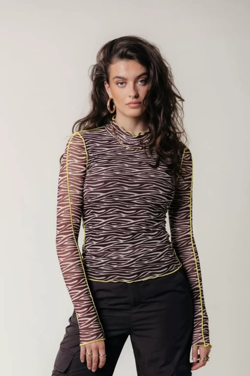 Neyo Zebra Mesh Top | Dark Brown | Colourful Rebel Online