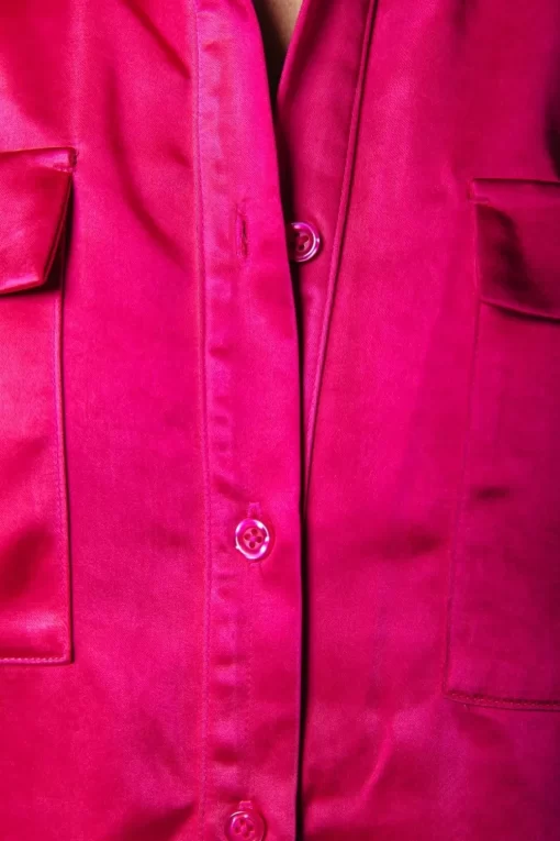 Oletta Satin Button Down Blouse | Fuchsia | Colourful Rebel Best Sale