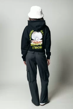 Pearl Raw Edge Hoodie | Black | Colourful Rebel Hot