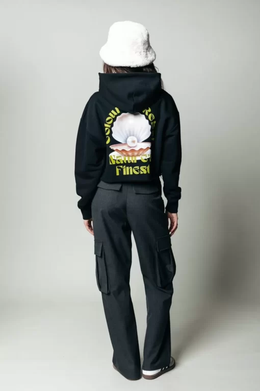 Pearl Raw Edge Hoodie | Black | Colourful Rebel Hot
