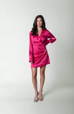 Runa Satin Mini Dress | Fuchsia | Colourful Rebel Sale