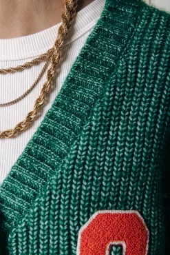 Shara Cr Patch Knitted Cardigan | Deep Green | Colourful Rebel Best Sale