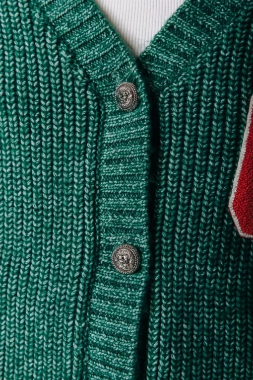 Shara Cr Patch Knitted Cardigan | Deep Green | Colourful Rebel Best Sale