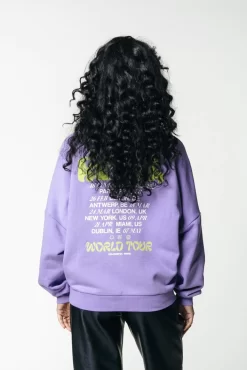 Tour Text Dropped Shoulder Sweat | Lilac | Colourful Rebel Shop