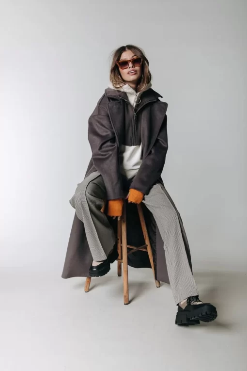 Zania Rib Collar Wool Coat | Taupe | Colourful Rebel Clearance