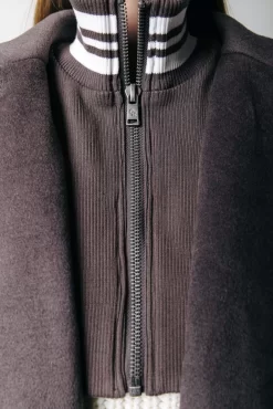 Zania Rib Collar Wool Coat | Taupe | Colourful Rebel Clearance