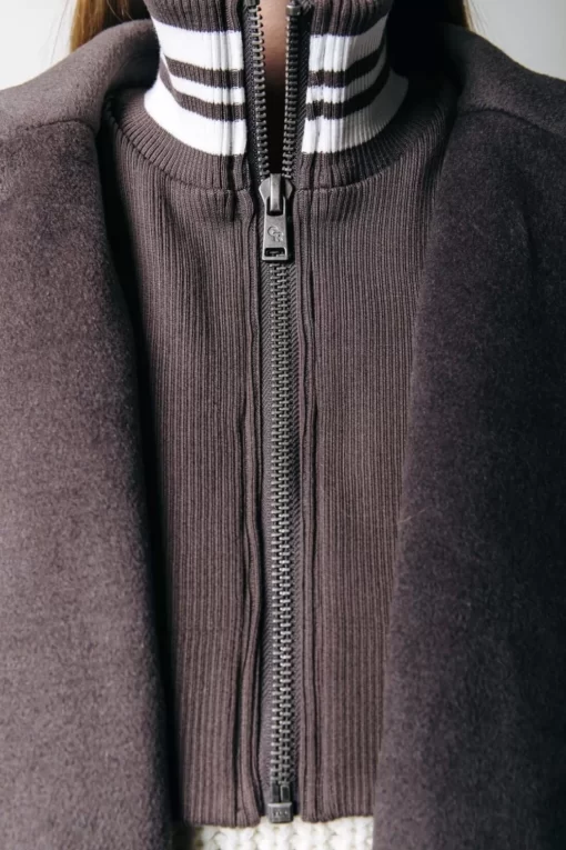 Zania Rib Collar Wool Coat | Taupe | Colourful Rebel Clearance